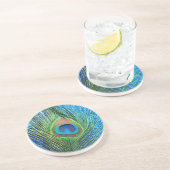 Glittery Blue Peacock-stilstand Zandsteen Onderzetter (Zijkant)