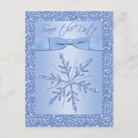 Glittery Blue Sneeuwvlok Save the Date Briefkaart (Voorkant)