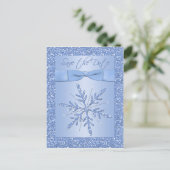 Glittery Blue Sneeuwvlok Save the Date Briefkaart (Staand voorkant)