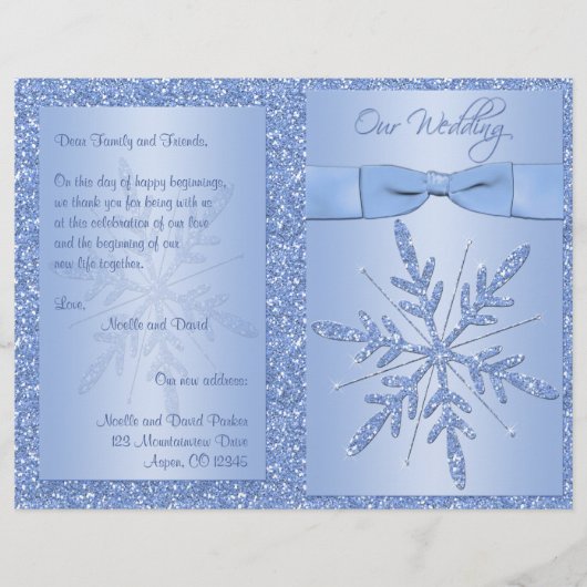 Glittery Blue Snowflake Wedding Programme (Voorkant)