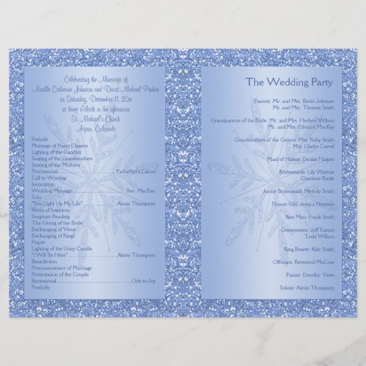 Glittery Blue Snowflake Wedding Programme (Achterkant)