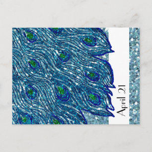 Glittery Blue Spangle Peacock Bewaar de datum Aankondigingskaart