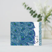 Glittery Blue Spangle Peacock Bewaar de datum Aankondigingskaart (Staand voorkant)