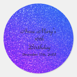 Glittery Blue Sparkle Custom Name 16e verjaardag Ronde Sticker