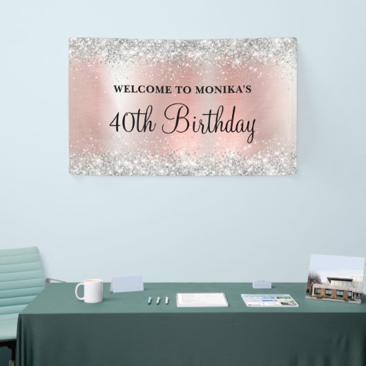 Glittery Blush Roos Folie 40e Verjaardag Welkom Spandoek (Beurs)