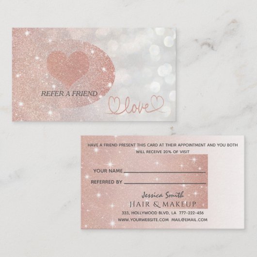 Glittery bokeh calligraphy roos Gold love Aanbevelingskaartje (Voorkant / Achterkant)