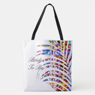Glittery Bokeh White Palm Tree Leaf Bride Tote Bag