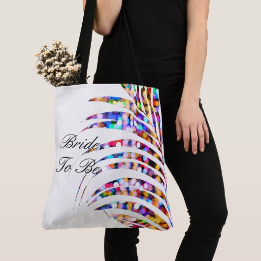 Glittery Bokeh White Palm Tree Leaf Bride Tote Bag (Dichtbij)