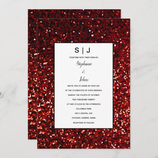 Glittery bordeaux rood maroon zwart moderne bruilo kaart (Voorkant / Achterkant)