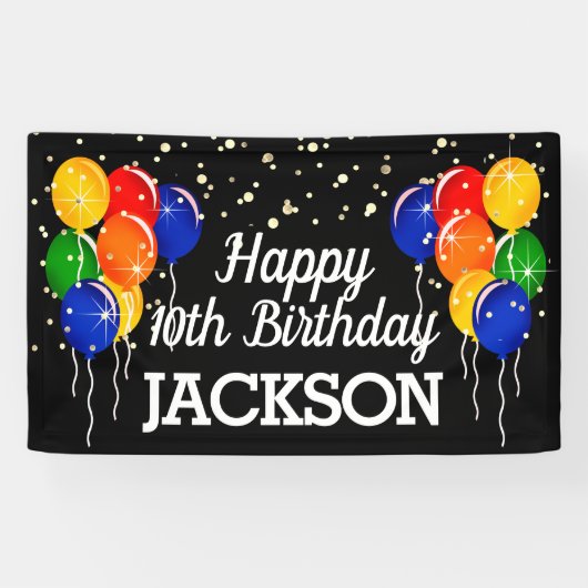 Glittery Bright Color Balloons Happy Birthday Spandoek (Horizontaal)