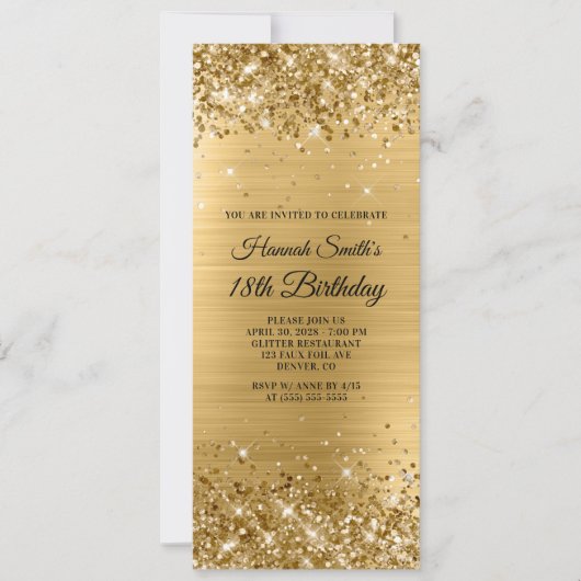 Glittery Brushed Gold Foil 18th Birthday Kaart (Voorkant)