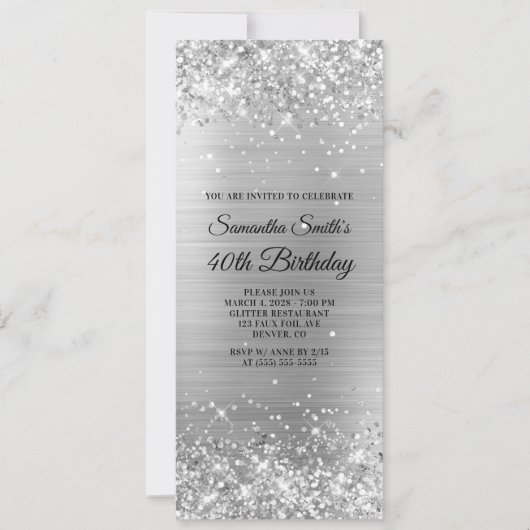 Glittery Brushed Silver Foil 40th Birthday Kaart (Voorkant)