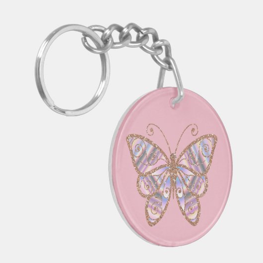 Glittery Butterfly gepersonaliseerd roze Sleutelha Sleutelhanger (Voorkant Links)