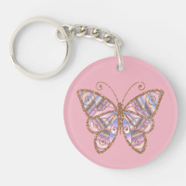 Glittery Butterfly gepersonaliseerd roze Sleutelha Sleutelhanger