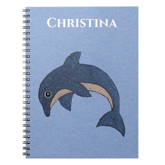 Glittery Cartoon Type Jumping Dolphin Dark Blue Notitieboek (Voorkant)