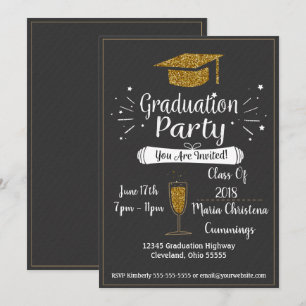 Glittery Chalkboard Graduation Party Invitation Kaart