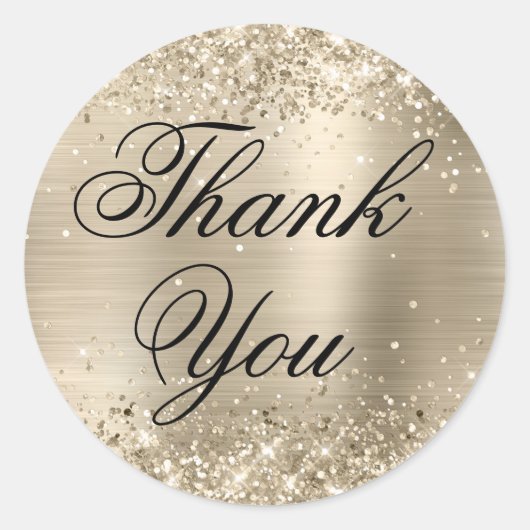 Glittery Champagne Folie Fancy Bedankt Ronde Sticker (Voorkant)