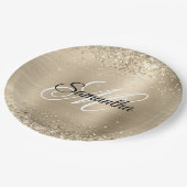 Glittery Champagne Folie Fancy Monogram Papieren Bordje (Gekanteld)