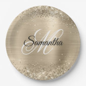 Glittery Champagne Folie Fancy Monogram Papieren Bordje (Voorkant)