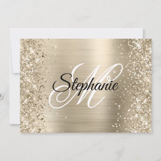 Glittery Champagne Folie Monogram 30ste Verjaardag Kaart (Achterkant)