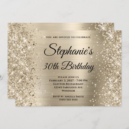 Glittery Champagne Folie Monogram 30ste Verjaardag Kaart (Voorkant / Achterkant)