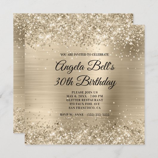 Glittery Champagne Gold Foil Fancy Monogram Kaart (Voorkant / Achterkant)
