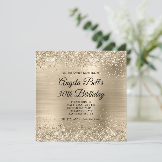 Glittery Champagne Gold Foil Fancy Monogram Kaart (Staand voorkant)