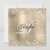 Glittery Champagne Gold Foil Fancy Monogram Kaart (Achterkant)
