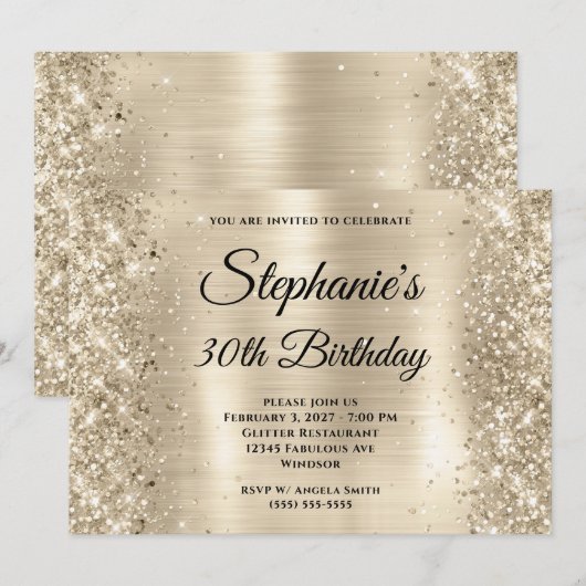 Glittery Champagne Gold Folie 30e verjaardag Kaart (Voorkant / Achterkant)