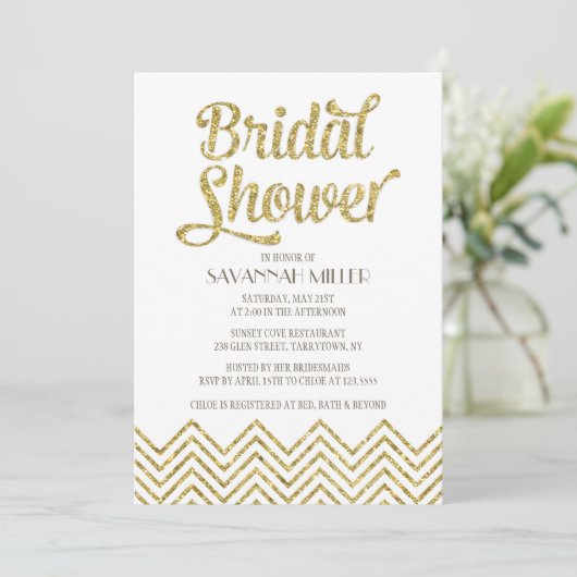 Glittery Chevron | Bridal Shower-uitnodiging Kaart (Staand voorkant)