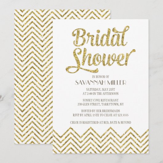 Glittery Chevron | Bridal Shower-uitnodiging Kaart (Voorkant / Achterkant)