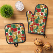 Glittery Christmas Pattern Ovenwant & Pannenlap Set (Top down)
