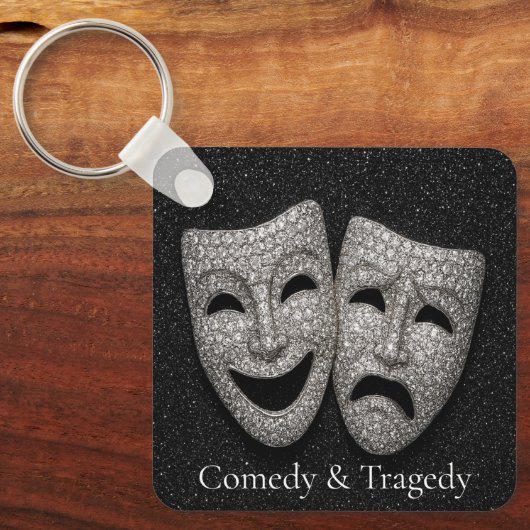 Glittery Comedy & Tragedy Drama Mask Sleutelhanger (Voorkant)