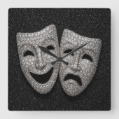 Glittery Comedy & Tragedy Drama Mask Vierkante Klok (Voorkant)