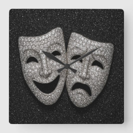 Glittery Comedy & Tragedy Drama Mask Vierkante Klok