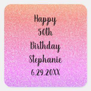Glittery Custom Happy Birthday Name Roos Gold Pink Vierkante Sticker