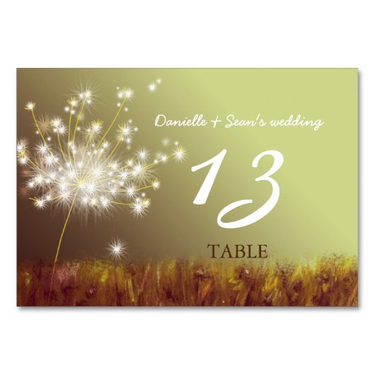 Glittery Dandelion Boho Wedding Table Numbers Kaart (Voorkant)