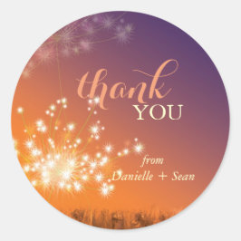 Glittery Dandelion Wedding Bedankt Ronde Sticker