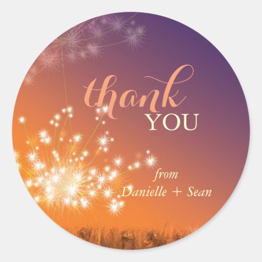 Glittery Dandelion Wedding Bedankt Ronde Sticker (Voorkant)