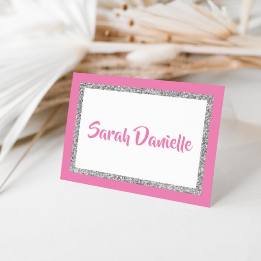 Glittery Dark Pink & Silver Personal Note Card