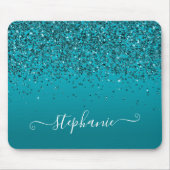 Glittery Dark Turquoise Gradient Girly Calligraphy Muismat (Voorkant)