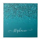 Glittery Dark Turquoise Gradient Girly Calligraphy Tegeltje (Voorkant)