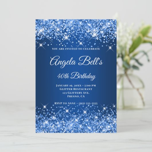 Glittery Deep Blue Ombre Fancy Monogram Kaart (Staand voorkant)