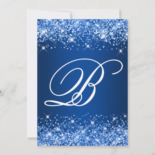 Glittery Deep Blue Ombre Fancy Monogram Kaart (Achterkant)
