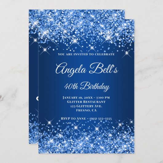 Glittery Deep Blue Ombre Fancy Monogram Kaart (Voorkant / Achterkant)