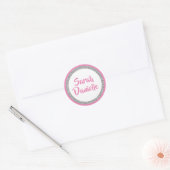 Glittery Donkerroze en Zilveren Naam Favor Sticker (Envelop)