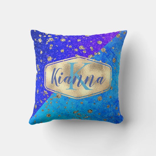 Glittery Dreamweaver Blue Monogram Kussen (Achterkant)