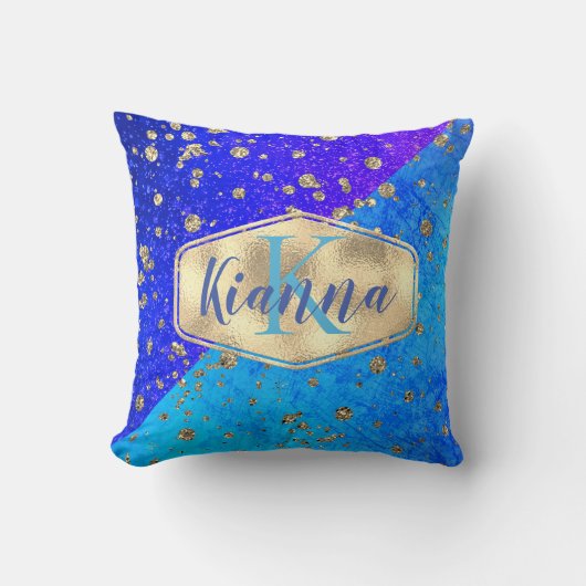 Glittery Dreamweaver Blue Monogram Kussen (Voorkant)