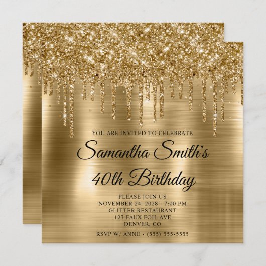 Glittery Drips Gold Foil 40ste verjaardag Kaart (Voorkant / Achterkant)