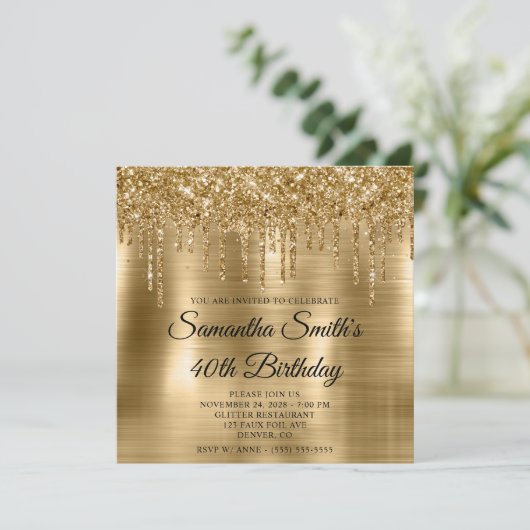 Glittery Drips Gold Foil 40ste verjaardag Kaart (Staand voorkant)
